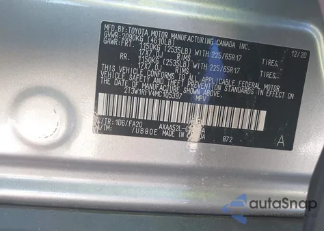 2021 Toyota Rav4 Xle from USA, damaged, VIN 2T3W1RFV4MC105397